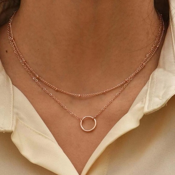 Rose Gold Open Circle Layered Necklace - Picture 1 of 2